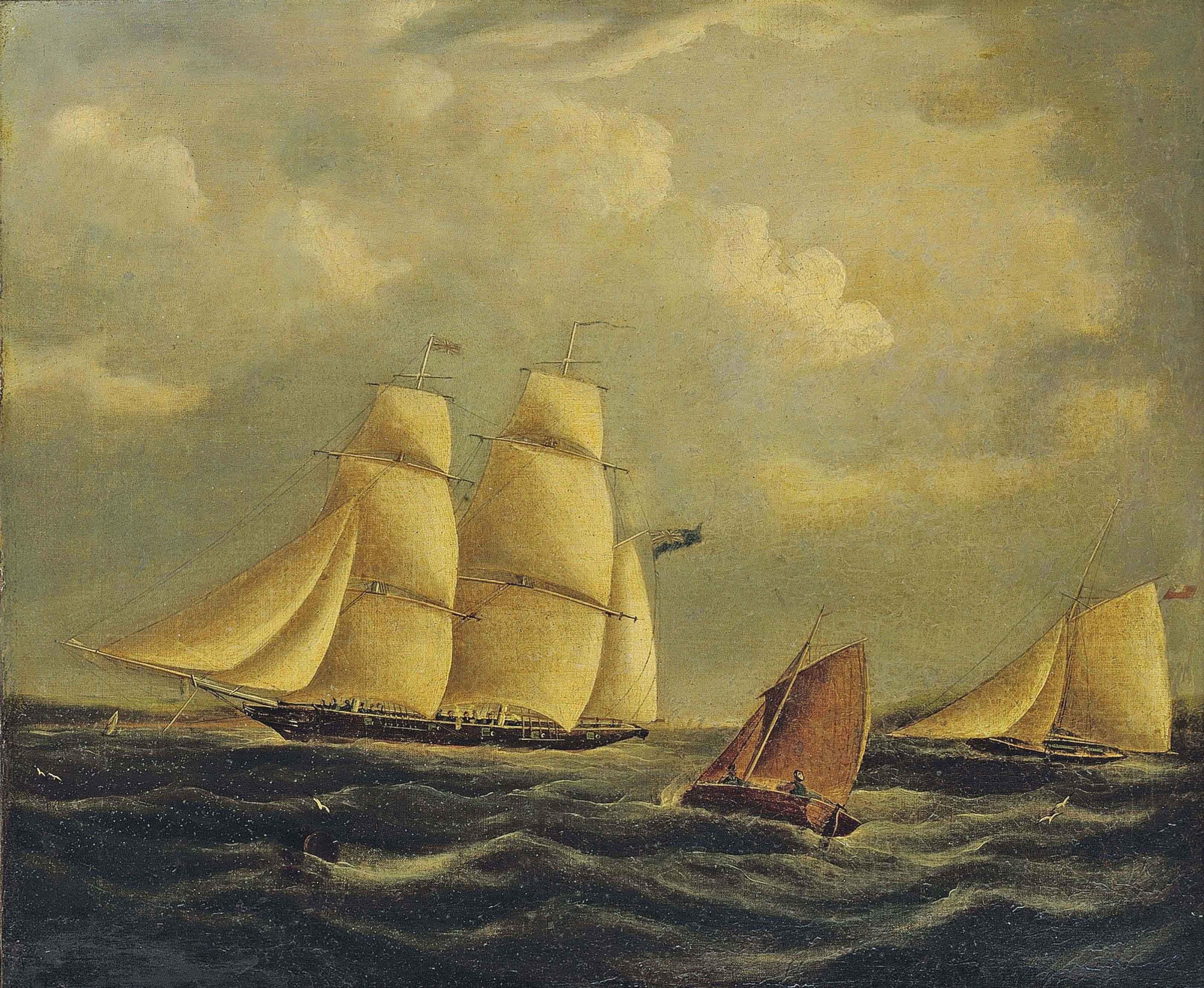 An armed brig and cutter in the Channel